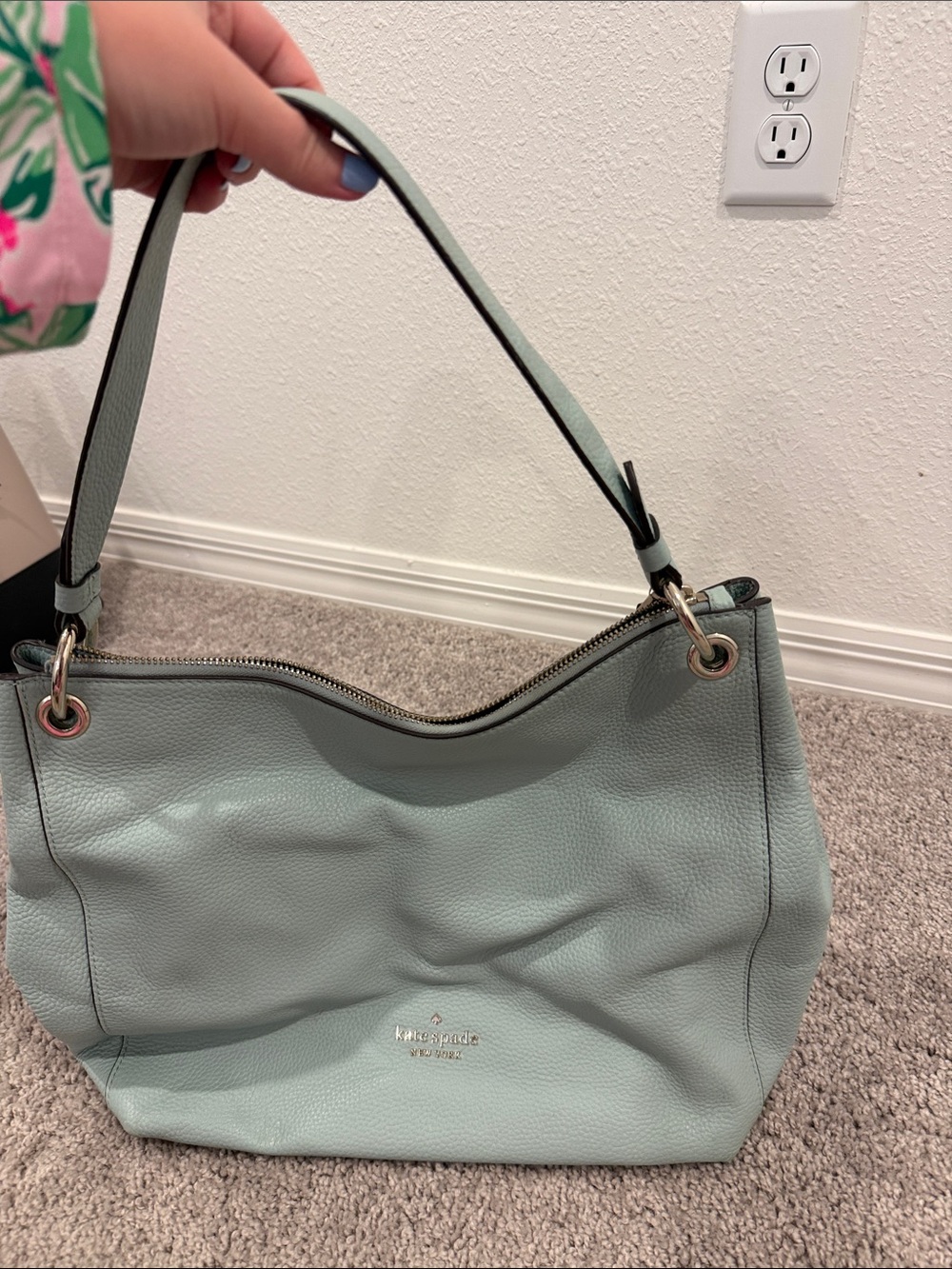 kate spade Mint Green Pebbled Leather Hobo Shoulder Bag